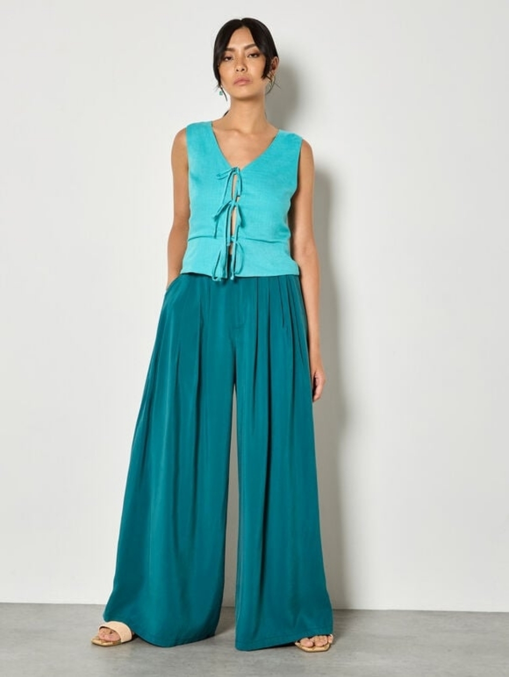 Teal Linen Blend Vest Top